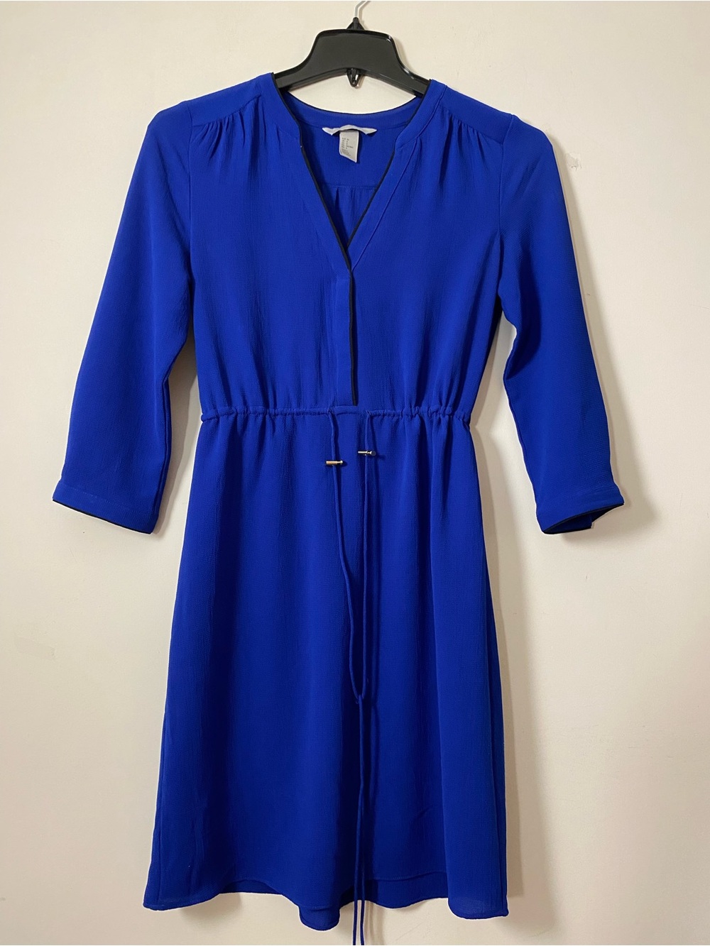 H&M Cobalt Blue V-Neck Drawstring Waist quarter Sleeve Dress
